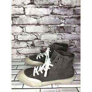 Allsaints Rigg Gray Denim Canvas Hi-Top Sneakers Lace Up Shoes Men Sz 42EU/9M US